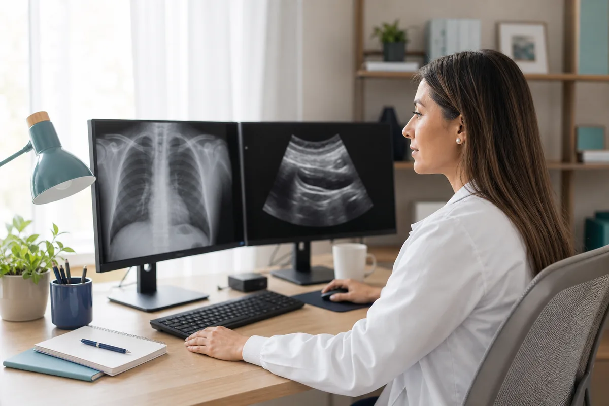 Radiologist reporting X-ray and ultrasound studies remotely